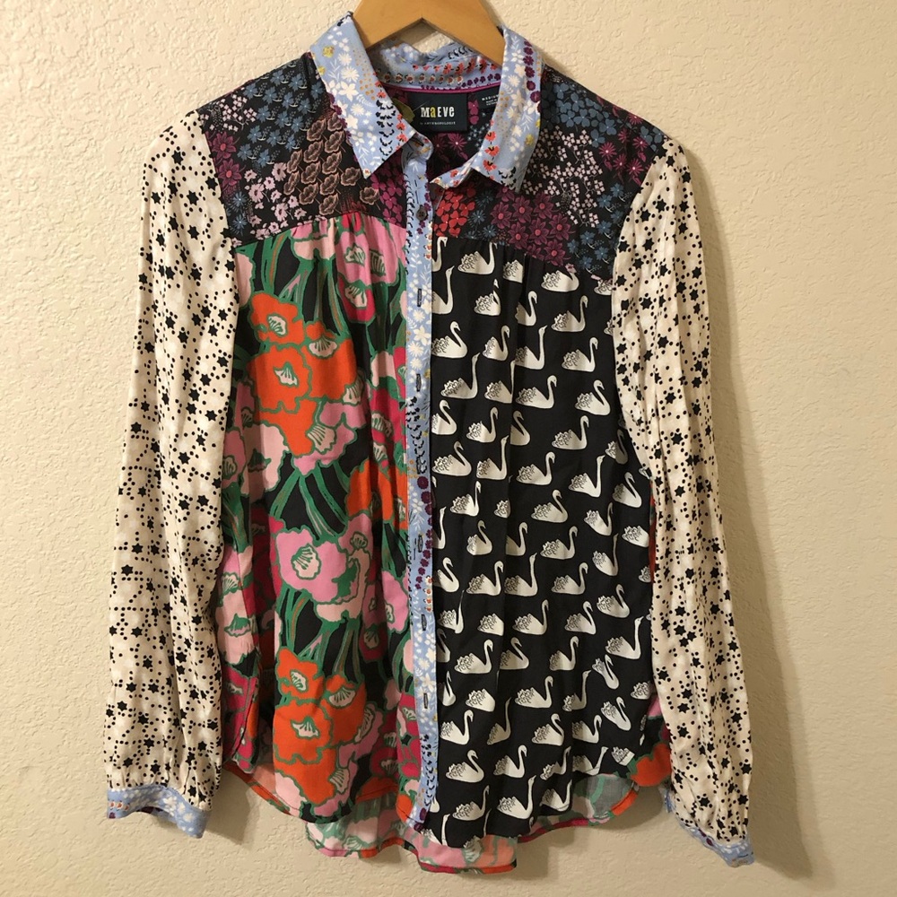Anthropologie Multicolor Mixed-Print Patchwork Blouse
